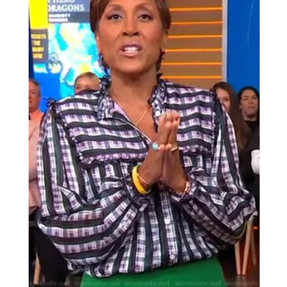 Jason Wu SZ 6 Striped Plaid Ruffle Blouse Cactus Rose Multi As Seen On TV $450 - Picture 7 of 7